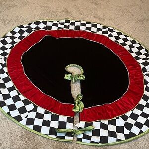 Kurt Adler Black & White Checkerboard Tree Skirt w/Velvet Center and Lime Trim